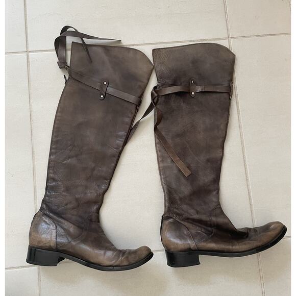 Charles David Boots Women Sz 38.5/8.5/9 Flat Knee High Leather Distressed FLAW - Picture 1 of 8